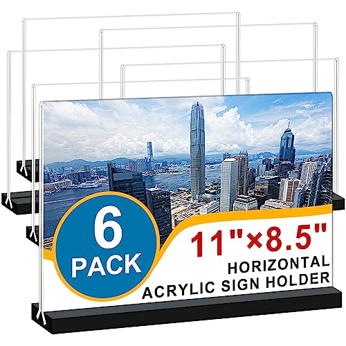 Acrylic Sign Holder 11x8.5 '' Horizontal T-Shaped Clear Double-Sided Table Menu Stands Plastic Picture Frames Display Desktop Display Holders for Wedding Table,Restaurant Signs,Office, Store,6 Pack - size: Vertical 6 Pack 8.5x11''