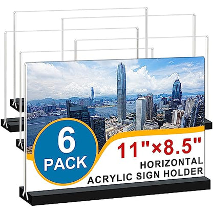 Acrylic Sign Holder 11x8.5 '' Horizontal T-Shaped Clear Double-Sided Table Menu Stands Plastic Picture Frames Display Desktop Display Holders for Wedding Table,Restaurant Signs,Office, Store,6 Pack - size: Vertical 6 Pack 8.5x11''