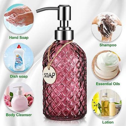 MOCLIF 16 OZ Clear Soap Dispenser with 304 Rustproof Stainless Steel Pump Bathroom Kitchen,Refillable Liquid Glass Soap Dispenser for Hand Soap, Dish Soap, Lotion(Purple) - color: Purple