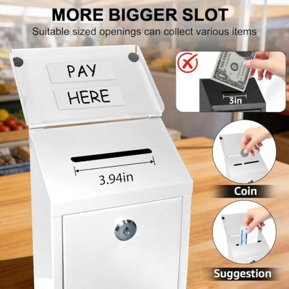CHONOVO Metal Cash Box 10.2" with 2 Magnetic Whiteboard, White - color: White