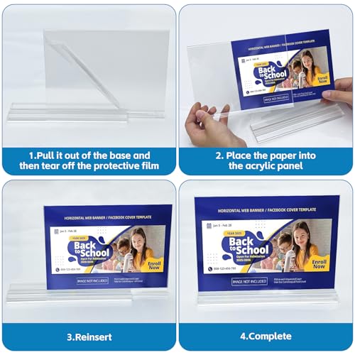 Acrylic Sign Holder 6x4 Horizontal, 10 Pack Double Sided Clear Table Menu Display,Table Top Picture Frame Plastic Stand, Suitable for Restaurants, Office, Store, Fair