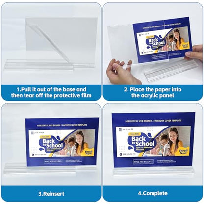 Acrylic Sign Holder 6x4 Horizontal, 10 Pack Double Sided Clear Table Menu Display,Table Top Picture Frame Plastic Stand, Suitable for Restaurants, Office, Store, Fair