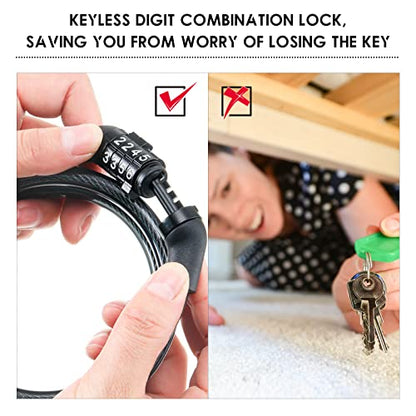 Hotop 10Pcs 4 Ft Bike Lock Cable Combination,Preset Bike Lock High Security - size: 4 Feet