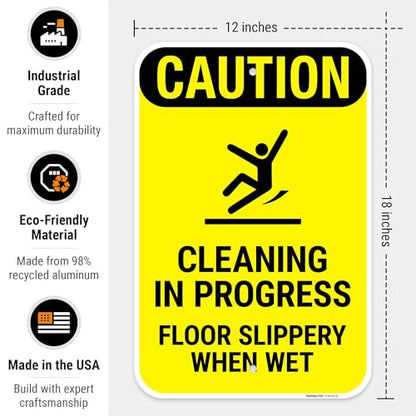 Caution Cleaning in Progress Floor Slippery When Wet OSHA Sign, - size: 12x18