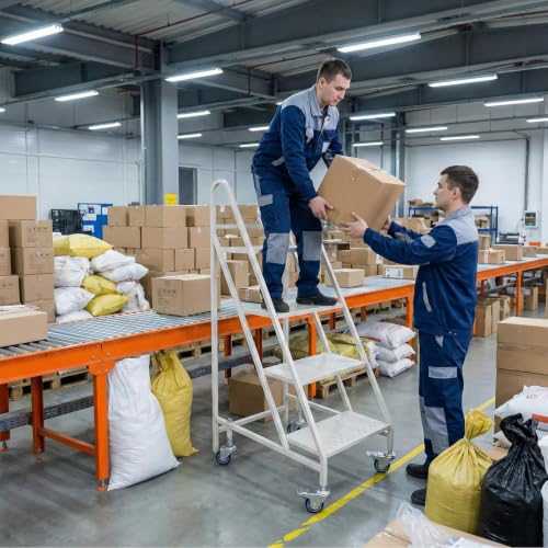 4 Step Rolling Ladder, 661LBS Capacity Portable Stairs with Locking Wheels