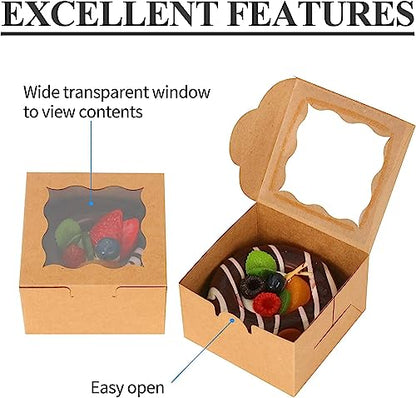 KPOSIYA 120pcs Small Cookie Boxes with Window, 4x4x2.5 Brown Bakery Box - color: Brown, size: 120