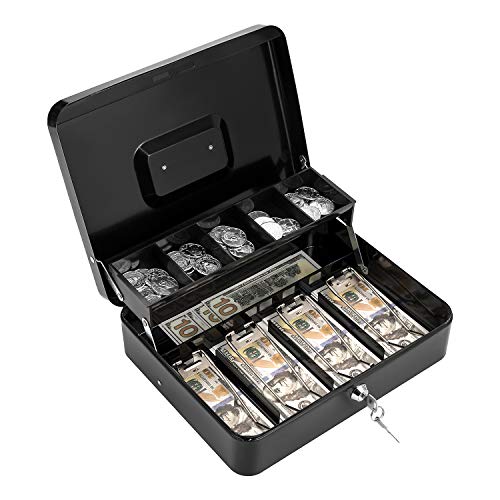 Geohiaul Cash Box with Money Tray and Lock Money Box for Cash Large Black + Red