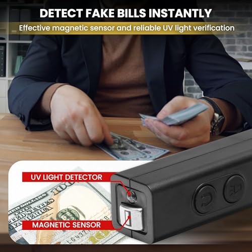 Perco Counterfeit Detector Pro - Portable & Reliable 2in1 Device with UV Light Detection & Magnetic Sensor - Fake US Bill Checker for Personal & Commercial Use - Ensures Authenticity & Prevents Fraud