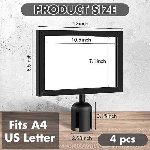 Kigley Stanchion Sign Holder Horizontal Double Sided Sign Frame with Cover Landscape Display for 8.5 x 11 Inch Paper Size Stanchion Post Top Signs Frame Crowd Control Queue Barrier(4 Pcs)