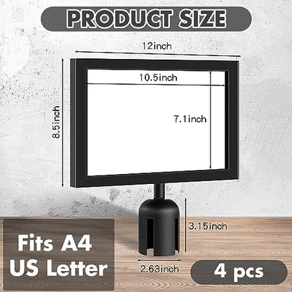 Kigley Stanchion Sign Holder Horizontal Double Sided Sign Frame with Cover Landscape Display for 8.5 x 11 Inch Paper Size Stanchion Post Top Signs Frame Crowd Control Queue Barrier(4 Pcs)