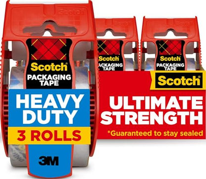 Scotch Heavy Duty Shipping Packing Tape, Clear, 1.88 in. x 22.2 yd. - size: 1.88 in x 22.2 yd (3 Rolls)