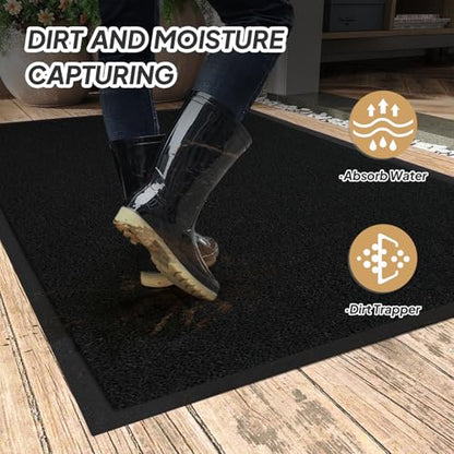 ROVSUN Front Door Mat Indoor Outdoor Entrance, Waterproof Heavy Duty Doormat, Stain and Fade Resistant, Low Profile, Easy Clean Welcome Floor Mats for Commercial Entry Patio Porch, 71"×35", Black