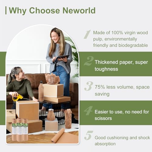 Neworld Honeycomb Packing Paper,Eco Friendly Bubble Cushioning Wrap for Moving,Products & Gifts Wrapping Paper,Recyclable Cushioning Packing Material (15" x 50') With 20 Fragile Sticker Labels