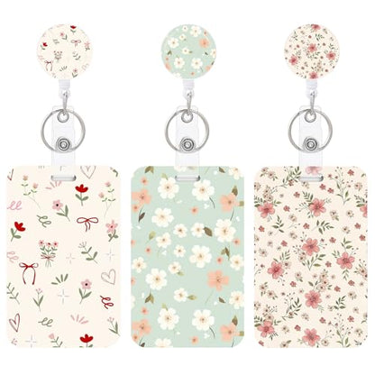 3 Set Heavy Duty Badge Holder with Retractable Reel,ID Badge Holder Key Card Work Badge Clip for Nurse Teacher Student Office Women Men (Flowers#03) - color: Flowers#03