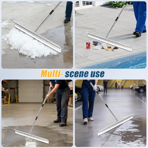 CAROD 33.4" Large Floor Squeegee for Concrete, Commercial Heavy Duty Silicone Blade Squeegee for Floor with 63" Stainless Handle, Anti-Splash Curved Baffle for Garage, Factory, and Tough Cleaning Jobs