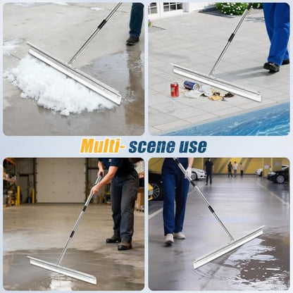 CAROD 33.4" Large Floor Squeegee for Concrete, Commercial Heavy Duty Silicone Blade Squeegee for Floor with 63" Stainless Handle, Anti-Splash Curved Baffle for Garage, Factory, and Tough Cleaning Jobs