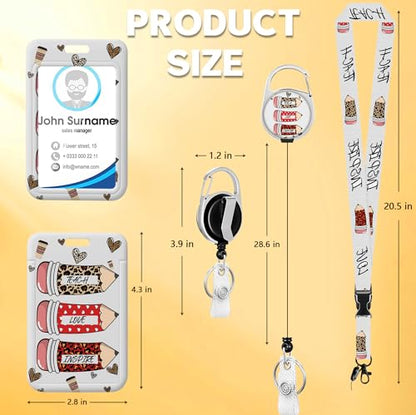 Cute Teacher Lanyards for ID Badges, Leopard Print Love Heart Pattern ID Badge Holder with Lanyard Retractable Badge Holder/Reel Lanyard, Teacher Student Office Gifts - color: Pencil Coffee