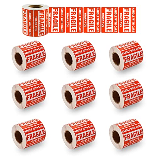 SJPACK 5000 Fragile Stickers 10 Rolls 2" x 3" Fragile - Handle with Care - Thank You Shipping Labels Stickers (500 Labels/Roll) - size: 10 Rolls