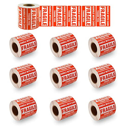 SJPACK 5000 Fragile Stickers 10 Rolls 2" x 3" Fragile - Handle with Care - Thank You Shipping Labels Stickers (500 Labels/Roll) - size: 10 Rolls