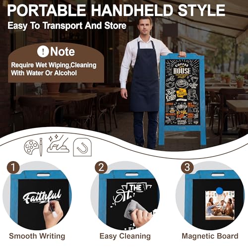 Magnetic Portable A-Frame Chalkboard Signs, 40" × 20", Blue - color: A-portable-blue
