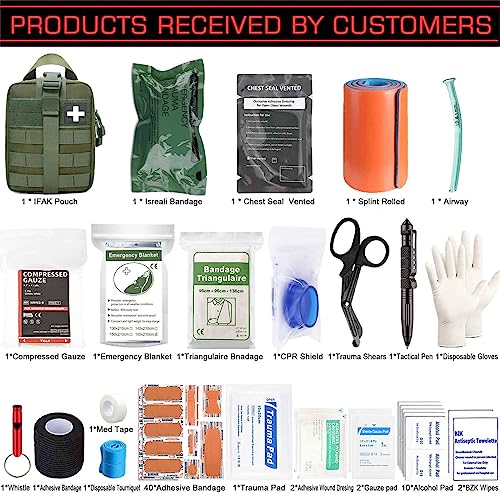 Ifak Trauma Kit, 74 Piece Upgrade Molle Refill Tactical First Aid Supplies - color: Green