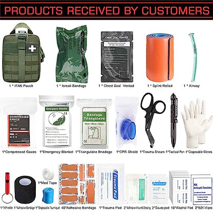 Ifak Trauma Kit, 74 Piece Upgrade Molle Refill Tactical First Aid Supplies - color: Green
