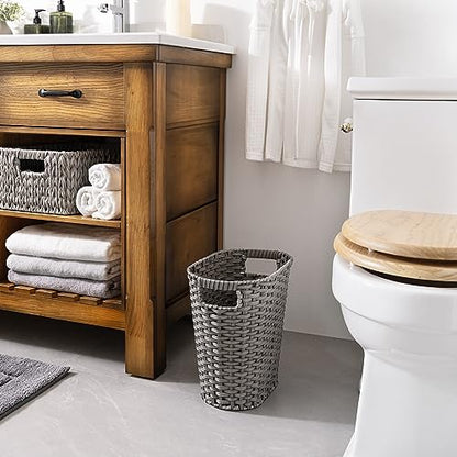GRANNY SAYS Wicker Bathroom Trash Can, Wicker Waste Basket, Dark Gray - color: Dark Gray, size: Rectangular - 13"L x 7½"W x 12¼"H