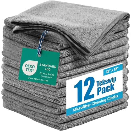 Microfiber Cleaning Cloth, Gray, 12 Pack, 12" x 12" - color: Gray