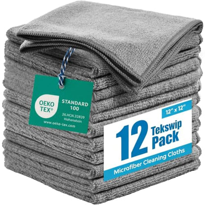 Microfiber Cleaning Cloth, Gray, 12 Pack, 12" x 12" - color: Gray