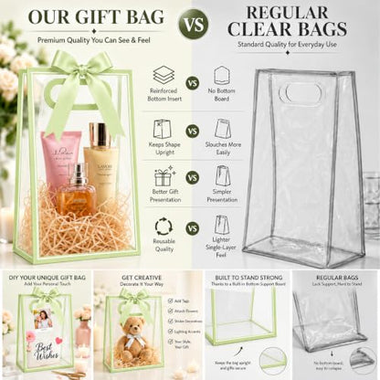 ROVIBIOBIO 12 Pack Clear Gift Bags with Handles, Sage Green - color: Sage Green