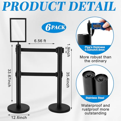 Geelin 6 Pack Crowd Control Stanchions Barriers, 6.6ft, Black - color: Black, size: 6.6ft