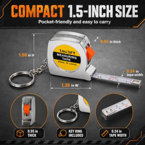 100 Pack Mini Tape Measure Keychains, 1m/3ft Retractable Measuring Tape