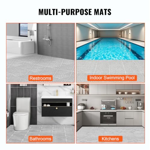 VEVOR Modular Interlocking Cushion, 50 Pack 12" x 12" Splicing Drainage Mats, Soft PVC Interlocking Drainage Floor Tiles, Non-Slip Drainage Holes for Restroom, Bathroom, Kitchen, Pool, Wet Areas, Gray - color: Grey