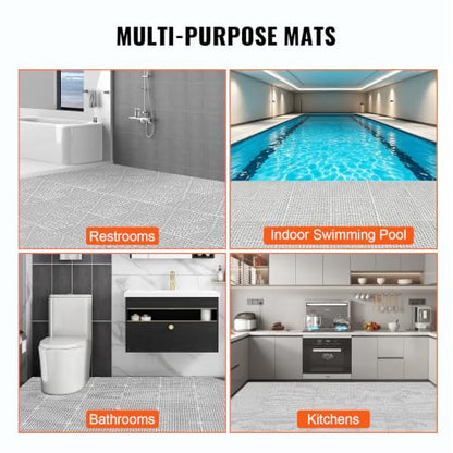 VEVOR Modular Interlocking Cushion, 50 Pack 12" x 12" Splicing Drainage Mats, Soft PVC Interlocking Drainage Floor Tiles, Non-Slip Drainage Holes for Restroom, Bathroom, Kitchen, Pool, Wet Areas, Gray - color: Grey