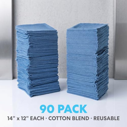 Simpli-Magic Cotton Shop Towels 14"x12" (90 Pack) – Reusable Cleaning Shop Rags for Automobiles, Industries, Garage and Homes (Blue) - size: 90-Pack Blue