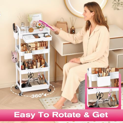 Goovilla Rolling Makeup Organizer Cart with Removable Drawer, 4 Tier White - color: White, size: 4 Tier