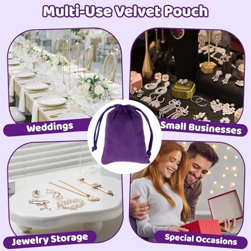 Tapleap 12Pcs Jewelry Bags, 2¾x 3½” Black, Red, Green, Purple Velvet Pouch - color: Black, Red, Green, Purple, size: 2¾ x 3½in