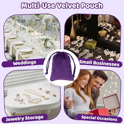 Tapleap 12Pcs Jewelry Bags, 2¾x 3½” Black, Red, Green, Purple Velvet Pouch - color: Black, Red, Green, Purple, size: 2¾ x 3½in
