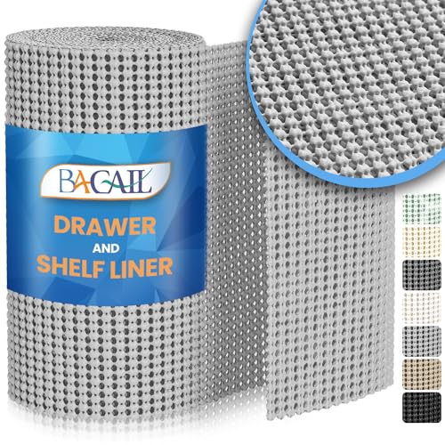 BAGAIL Non-Adhesive Shelf Liner, Thick Strong Grip Drawer Liners for Kitchen Cabinets, Heavy-Duty Easy Cut Cabinet Liners for Shelves, Pantry, Bathroom Cupboards - 12" x 10FT, LightGrey - color: Lightgrey, size: 12"W x 120"L