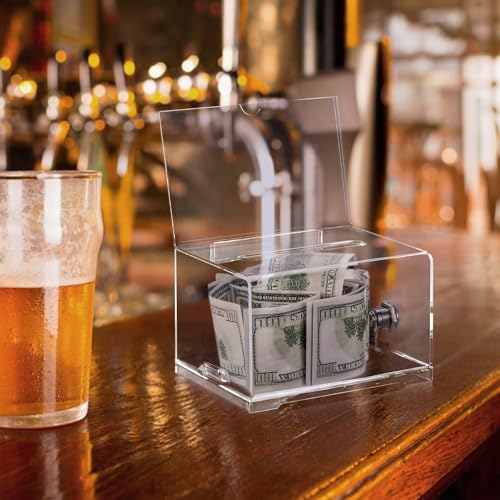 Polmart Clear Donation Box with Lock - Secure Ballot Box with Removable Sign Holder 2 Keys - for Money, Cards, Votes, Tickets, Feedback Collection (4.75"D x 6.29"W x 8"H) - color: Clear With Sign Holder