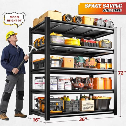 REIBII 5 Tier Garage Shelving for Garage, Adjustable Metal Shelving - size: 72" H x 36" W x 16" D