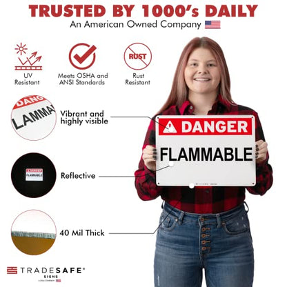 TRADESAFE Danger Flammable Sign - Fire Hazard Warning Signs, Quick Install Aluminum Safety Sign, Light Reflective, UV-Resistant, Waterproof, 14” X 10” Fire Safety Wall Signs For Business - style: Danger Flammable
