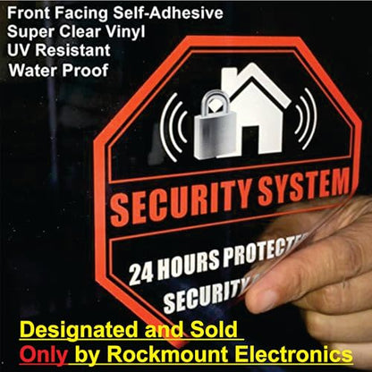 Printed on adhesive side, (4 Pack) 4" X 4" - 24 Hour Protected by Security Burglar Alarm System - Caution Warning Sign Label Sticker Decal - Front Adhesive Transparent Clear Vinyl
