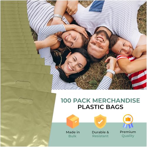 15x18 Olive Plastic Bags, 2" Gusset, Glossy, Die-Cut, 1.25 Mil, 100 Pack