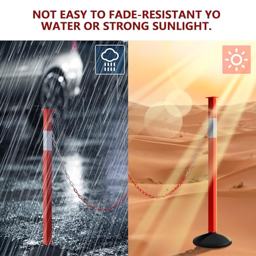 Traffic Delineator Post with Weighted Base & Reflective Collars, Adjustable Parking Cones with 4 FT Chains, Portable Orange Driveway Barrier Pole for Traffic Crowd Control（Patented） - size: 2 Pack-Orange