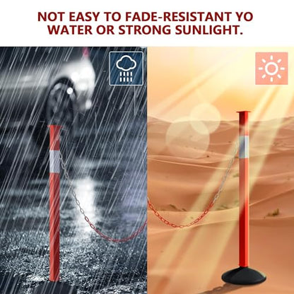 Traffic Delineator Post with Weighted Base & Reflective Collars, Adjustable Parking Cones with 4 FT Chains, Portable Orange Driveway Barrier Pole for Traffic Crowd Control（Patented） - size: 2 Pack-Orange