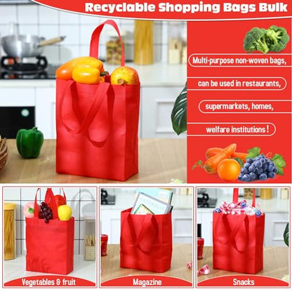 Windyun 50 Pcs Reusable Tote Bag Bulk 8 x 4 x 10 Inch, Red - color: Red