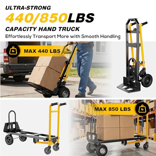 LDHTHOPI 4 in 1 Convertible Hand Truck Dolly, 850Lbs Max Load Capacity - color: Yellow, size: Large-Steel