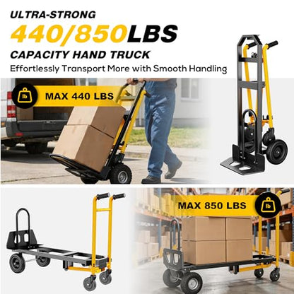 LDHTHOPI 4 in 1 Convertible Hand Truck Dolly, 850Lbs Max Load Capacity - color: Yellow, size: Large-Steel