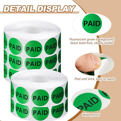 Zhanmai 5roll 5000pcs 1" Paid Sticker Self Adhesive Label Fluorescent Green - color: Green